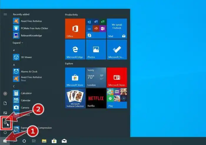 WINDOWS 10: KLIK TOMBOL START LALU KLIK SETTINGS